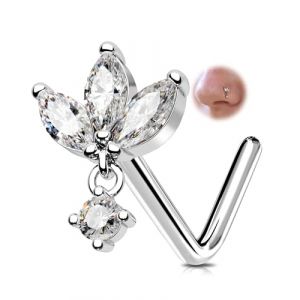 OUFER 20G Titane G23 Nez Stud 7 mm L Forme Nez Anneau Dangle Lotus Nostril Piercing Bijoux Marquise Cubique Diamant Mince Corps Bijoux pour Femme (OUFER INC, neuf)