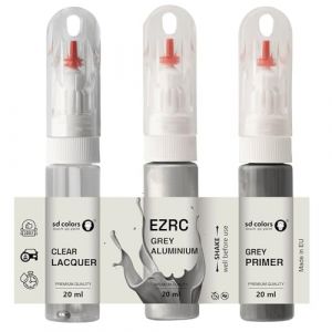 SD COLORS EZRC Peinture de retouche Gris aluminium 20 ML Pinceau pratique pour r&eacute;paration de rayures (peinture + appr&ecirc;t + vernis) (SD COLORS, neuf)