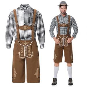 G&eacute;n&eacute;rique Costume Bavarois Homme Oktoberfest avec Lederhose et Chemises &agrave; Carreaux Tenue de f&ecirc;te la bi&egrave;re pour Bavaroise Halloween Carnaval Deguisement Tenu (HUAOPYU, neuf)