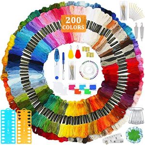 IGUGI Fils à Broderie Kit,200 Couleurs Fil à broder+Outils Total 284 Pièces,pour Broderie Point de Croix Tricotage Bracelets Brésiliens Fil a Coudre des Outils Accessoires (HADALA YYDS Kft., neuf)