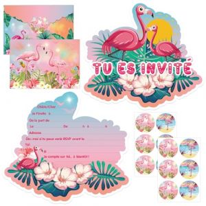 Carte Invitation Anniversaire fille,invitation anniversaire Flamant rose,12 Francais Carte Invitation+12 Enveloppes+12 Autocollants,Invitation pour Anniversaire,Invitation Anniversaire Garcon Fille (LIHUAHAI LIMITED, neuf)