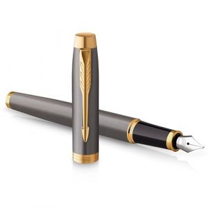 Parker IM Stylo Plume | Laque Grise avec Finitions Or | Plume Moyenne en Acier Inoxydable Poli | Cartouche d'Encre Bleue | Coffret Cadeau | Cadeaux de Fin d'Études Parfaits (Parker - Rotring - Waterman, neuf)