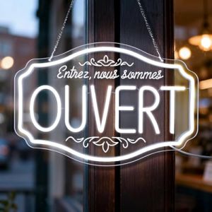 Lxmoneon Enseigne Lumineuse N&eacute;on OUVERT, Enseigne murale LED blanche Ouvert, intensit&eacute; variable pour entreprise, N&eacute;on "Entrez, nous sommes ouvert" lettres pour magasin bar caf&eacute; restaurant f&ecirc;te (HANXIANG-EU, neuf)