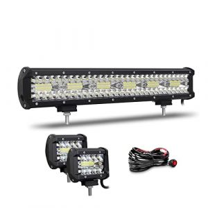 Willpower 43cm 17'' 360W Barre LED Spot et Inondation + 2pcs 4'' Phare de Travail LED Rampe LED 12V 24V Étanche Bar a LED Feux LED pour 4x4 Voiture Camion Tracteur Quad Véhicule Bateau con Câblage (YZ-EU, neuf)