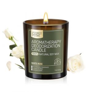 Furry Purr Bougie Jarre Parfum&eacute;e, Bougie Grande, &eacute;liminateur d'odeurs d'animaux domestiques, La Rose Blanche, Soja Naturelles, jusqu&rsquo;&agrave; 60 heures de Combustio, Cadeaux pour femmes/hommes, 200g (furrypurr, neuf)