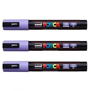 Posca Lot de 3 marqueurs PC-5M Uni-Ball (gamme complète de 35 couleurs disponibles) lilas (Ponera, neuf)