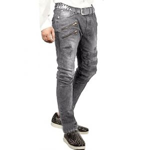 Oanviso Jean Trou&eacute; Homme Style Hip Hop D&eacute;truit Trou Pantalon en Denim Extensible Couleur Unie Jeans Trou Cass&eacute; Streetwear Jeans Moulants Trekking Grande Taille H Gris L (Osheoiso Inc., neuf)