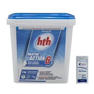 HTH MAXITAB Action 6 Galet 250g Bi-Couche Spécial Liner - 5kg | Chlore Lent stabilisé Multiaction - Désinfection Régulière Multifonction avec Action Choc + 10 Tests HPS OFFERTS 6 en 1 (HEXAGON PISCINE ET SPA, neuf)