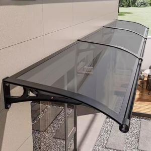 auvent de terrasse，Auvent de Porte et fenêtres,auvent Porte d'entree，Marquise en Polycarbonate Résistante, Contre La Pluie et UV,Porte Toit Marquise Abri Protection - Gris fumée - 80x200cm/31 x79 (Box of Whimsy, neuf)
