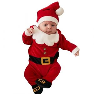Costume de P&egrave;re No&euml;l B&eacute;b&eacute; 2 PCS Grenouillere + Chapeau D&eacute;guisement No&euml;l pour Nouveau-n&eacute; Fille et Gar&ccedil;on Chaud Tenues Ensemble de Noel P&egrave;re Barboteuses pour Le 1st Noel 0-18 Mois (Red, 3-6 Months) (LDpOIQta, neuf)