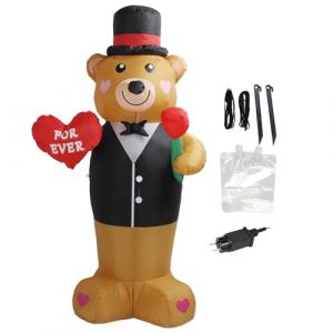 Jeffergarden Ours Gonflable 185cm avec LED, Puissant Souffleur pour D&eacute;coration Ext&eacute;rieure Saint-Valentin 220-240V UE (Blurte, neuf)