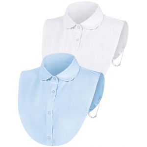 MELLIEX 2 Pi&egrave;ces Faux Col Femme, Amovible Col Chemisier en Coton Faux Demi Chemises Faux Collier de Poup&eacute;e Insert Col pour Femmes, Blanc+Bleu (Becellen, neuf)