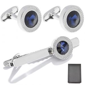 Bouton de manchette homme + pince a cravate homme, Boutons de manchette pour homme, bouton de manchette, bouton manchette homme, Pour chemise, Pour mariage et soirée d'affaires, Bleu Foncé (lets xia, neuf)