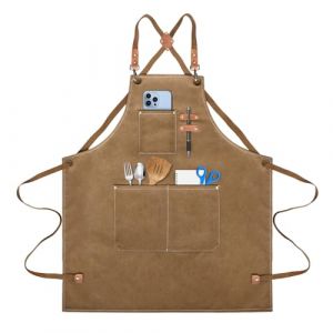 Tablier de Cuisine pour Homme,Tablier de Travail,Tablier Barbecue avec Poches,Bretelles R&eacute;glables de M &agrave; XXXL Tablier Cuisine pour Femme,pour Barbecue, Restaurant, Jardin, Barbecue, Caf&eacute; (Brun) (lompyeu, neuf)
