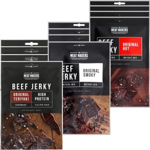 The Meat Makers - Original Smoky | Teriyaki | Hot Beef Jerky Snack Mix 300g (12x25g) - Mélange de collations au bœuf séché, Snack à la viande sèche de bœuf séché. (Comfort_Care2, neuf)