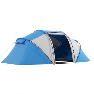 Outsunny Tente de Camping familiale 4-6 Personnes Tente dôme étanche légère, ventilée 2 cabines fenêtre Grande Porte Facile à Monter 4,3L x 2,4l x 1,7H m Bleu Blanc (Aosom FR, neuf)