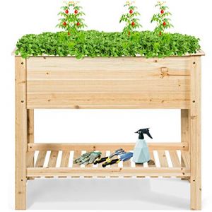 GOPLUS Carré Potager sur Pieds, Lit Surélevé de Jardin en Bois avec Étagère pour Légumes, Herbes, Fleurs, pour Jardin, Terrasse, Balcon, Charge 80kg(91,5 x 40,5 x 80,5 CM) (Augenstern24, neuf)