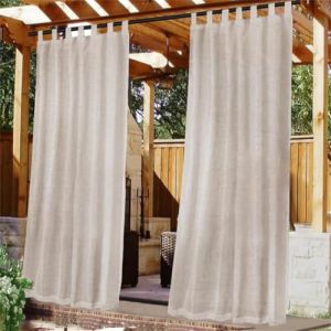 FASCINATDECO Rideau Extérieur avec Onglet en Haut - Lot de 2. Rideau Imperméable, Rideaux Occultants, Fermeture Velcro, pour Pergola, Gazebo, Terrasse, Pavillon, 132x213cm, Naturel (FASCINATDECO, neuf)