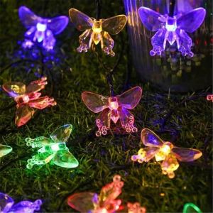 Mateju Guirlande Lumineuse Exterieure Solaire, Guirlande Lumineuse LED Solaire Extérieur avec 8 Modes d'Eclairage pour Jardin, Patio, Cour, Balcon, Fêtes, Papillon (Coloré,22M/200LED) (Meiju, neuf)