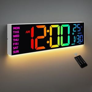 HAITANG Horloge Murale numérique 8 Couleurs, Grande Horloge numérique de 41,1 cm avec température, Date, Heure d'été Automatique, veilleuse, variateur de luminosité Automatique, Horloge Murale 24/12 (WEI JIE UK Store, neuf)