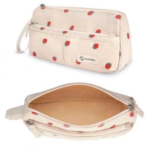 FINPAC Trousse, Trousse Scolaire en Velours CôTelé, Trousse à Crayons Portable Le Bureau, Trousse avec Poche Zippée et Dragonne pour Collège étudiants Fille Garçon Adolescent (Fraise) (Kenobee-EU, neuf)