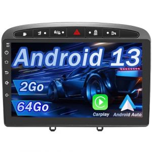 Hexinex Autoradio Android 13 pour Peugeot 308/408 (2007-2013) [2Go+64Go] avec Carplay Android Auto 9 Pouces Écran Tactile GPS Bluetooth Wi-FI/Commande au Volant/Aide au Parking (happyx2, neuf)