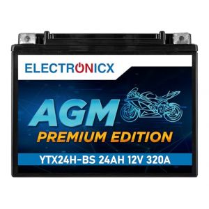 Electronicx Batterie Moto AGM YTX24H-BS 12V 24Ah 320A CCA &ndash; sans entretien, r&eacute;sistante aux vibrations &ndash; technologie AGM durable pour moto, quad, scooter, tondeuse, jetski & motoneige (Electronicx, neuf)