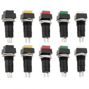 YINETTECH 10pcs 12mm Interrupteur &agrave; Bouton-poussoir Carr&eacute; de Verrouillage SPST Interrupteur &agrave; Bouton-poussoir de Verrouillage 250V/3A pour l'&eacute;lectronique Automobile Noir Blanc Jaune Vert Rouge (E-NETTECH, neuf)