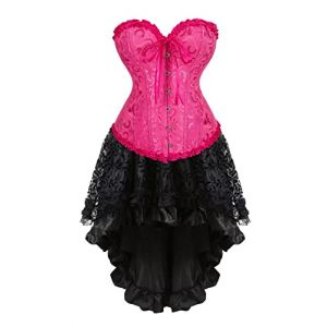 Jutrisujo Robe Corset Femme Bustier Jupe Sexy Dentelle Floral Gu&ecirc;pi&egrave;re Lingerie Grande Taille Burlesque Halloween Rose XL (jutrisujo Unique, neuf)