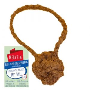 MERVELA Corde &agrave; m&acirc;cher avec balle en 100 % laine de noix de coco pour chien &ndash; Jouet &agrave; m&acirc;cher naturel biologique &ndash; Soin dentaire et durable &ndash; Convient &agrave; toutes les tailles de chien (Large / 6 x 35 cm) (MERVELA, neuf)