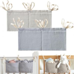 2 Pièces Rangement Suspendu Lit Bebe, Lit Bébé Organisateur, Ajustable Sac de Rangement Suspendu pour Berceau Bébé, Suspendu Organiseur Lit Bebe, Peut Suspendre les Couches les Jouets les Vêtements (AnHuiTieWo, neuf)