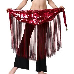 FEOYA Ceinture Danse Femmes Belly Dance Ceinture Tassel à Paillettes Echarpe de Danse Orientale à Sequin Costume Déguisement B3 (PYOUEU, neuf)