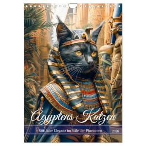 Les chats d'&Eacute;gypte - L'&eacute;l&eacute;gance divine dans le style des pharaons, Version fran&ccedil;aise (Calendrier mural 2026 DIN A4 portrait), Calendrier CALVENDO mensuel (Home & Play, neuf)