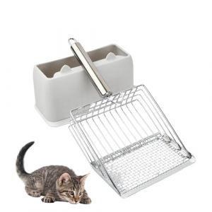 Ziyonix Pelle &agrave; Liti&egrave;re pour Chat, Acier Inoxydable pelles &agrave; liti&egrave;re pour Chats avec Base de Rangement en Plastique Pelle Litiere Chat pour Le Nettoyage des Animaux Domestiques, Chiens, Chats (zhiyuanhao, neuf)