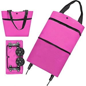 INHEMING Sacs de Courses Pliables avec roulettes,Chariot de Courses Pliable, 2 en 1 Shopping Trolley pour la Maison, Le Supermarché - Rose Rouge (INHEMi, neuf)