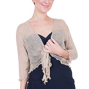 Mimosa Mesdames Femme Boléro au Crochet Briller en Dentelle Plaine Etendue Résille Cardigan Haussement D'épaules (Taille Unique, Taupe/Silver) (Evoque, neuf)