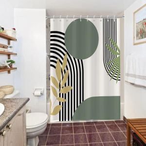 Uiiooazy Rideau Douche Anti Moisissure, Rideau de Douche 150x180cm Vert Sauge Tissu Lavable Abstrait Boho Rideaux de Baignoire Boheme Imperm&eacute;able Polyester Rideaux Salle de Bain avec 10 Crochets (dongguibinjingpinxiaodianpu, neuf)