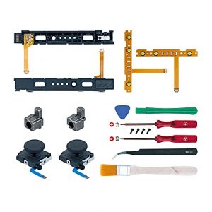 Mcbazel-18 en 1 Kit de Réparation de Remplacement pour Switch avec Tournevis, Outil d'ouverture, Joysticks 3D G/D, Boucle à Fermeture éclair, Câble Flexible Joycon(Non compatible avec la Switch 2) (TransChased, neuf)