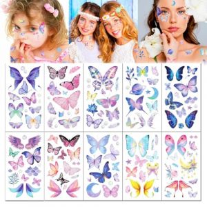 10 Ensembles Tatouage Temporaire, Tatouages &Eacute;ph&eacute;m&egrave;res Paillet&eacute;s pour Femmes et Filles, Faux Tatouage Imperm&eacute;ables, Papillon, Fleurs, Visage et Corps Brillant, Tatouage Ephemere Autocollants (qingjian, neuf)