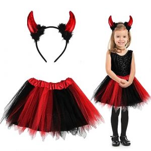 Aurasky D&eacute;guisement Halloween Fille, Costume Sorci&egrave;re Enfant, Halloween Carnaval Tutu, Costume Halloween Cosplay F&ecirc;te Carnaval, Rouge + Noir (GMY International Hong Kong Limited, neuf)