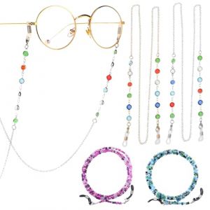 KEYRI 4 Pièces Cordon Lunettes Antidérapant Chaine Lunette Elégant Cordon Lunette Femme pour Sport et l'usage Quotidien Pourpre Vert Blanc et Doré Glasses Chain pour Filles et Femmes (Quatre Couleurs) (QI YU, neuf)