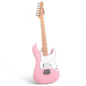 SONICAKE Guitare &Eacute;lectrique pour Enfants 30", Corps en Bois Massif avec Micro Humbucker, Manche et Touche en Bois d'une Pi&egrave;ce, Guitare Junior QGT-50 (Rose) (TRACT, neuf)