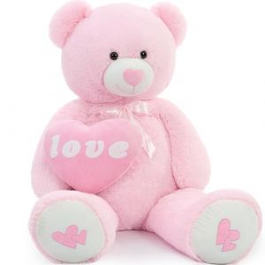 MorisMos XXL Nounours Saint Valentin Geant avec C&oelig;ur Rouge, 130cm Rose Ours en Peluche G&eacute;ant, Grosse Douce Teddy Bear Jouet Mignonne Grand Cadeau pour Enfant Petite Amie Anniversaire St Valentin Deco (FUIYWIKE, neuf)