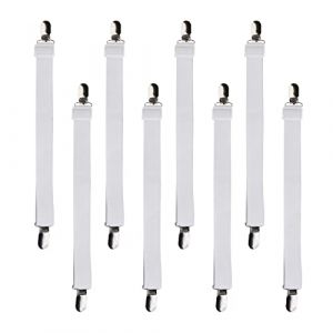 Beedsooth Lot de 8 Accessoires Literie Tendeur Draps R&eacute;glable Sangle Drap Housse &Eacute;lastique, pour Drap Lit, Canap&eacute;, Housse de Repassage - 60cm &agrave; 200cm, Blanc (SWEET BEDDING, neuf)