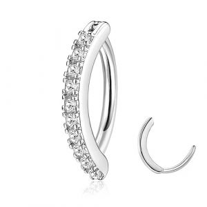 JeryWe Clicker Piercing Nombril Acier Chirurgical Piercing Nombril Anneau 14G Argent Percing au Hypoallerg&eacute;nique CZ Courb&eacute; Invers&eacute; piercing Anneau pour Femmes Anneaux Bijoux de Corps Ventre 10/12mm (JeryWe EU, neuf)