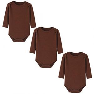 BINIDUCKLING Lot de 3 Unisexe Manches Longues Courtes Body à en Coton Bébé Garçon Fille Grenouillères Coton Barboteuses Nouveau-né pour 12Mois,Marron (Euwowwow, neuf)