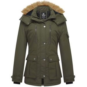 Wantdo Femme Veste Chaude d'hiver Manteau en Polaire isolé pour l'extérieur Vestes Coupe-Vent Manteaux de Style Militaire à col Montant Vert Militaire S (C'est la vie, neuf)