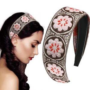 Bandeau boh&egrave;me pour femme, bandeau brod&eacute; boh&egrave;me, bandeaux &agrave; cheveux brod&eacute;s, turban vintage ethnique, turban en tissu &agrave; n&oelig;ud sup&eacute;rieur, turban en tissu (qirens, neuf)