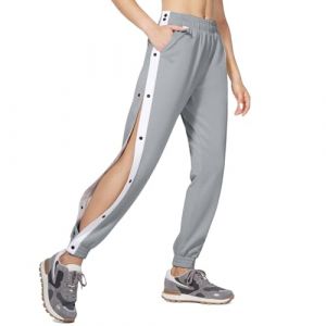 Pantalon de r&eacute;&eacute;ducation pour femme avec ouverture lat&eacute;rale - Pantalon de jogging confortable avec boutonni&egrave;re lat&eacute;rale - &Eacute;lastique &agrave; la taille - Pantalon de surv&ecirc;tement avec rayures lat&eacute;rales hautes (VISNA, neuf)