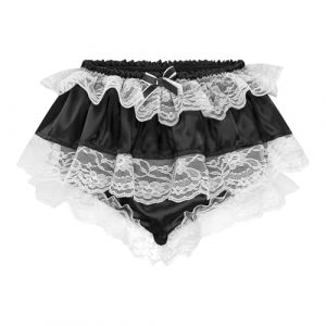 Satini Froufrou Dentelle eff&eacute;min&eacute; A Volants Shorty Slips Lingerie Soyeuse Satin sous-v&ecirc;tements Culottes (Noir, M) (BlackButterfly Clothing, neuf)